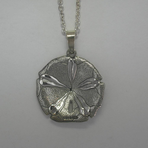 backside of 3 D Sterling Silver Sand Dollar necklace