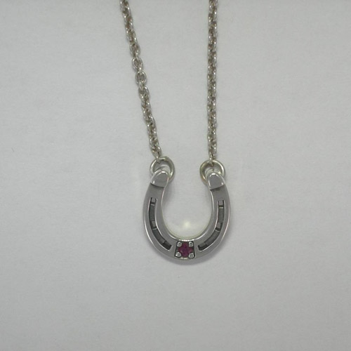 Sterling Silver horsesshoe with ruby necklace