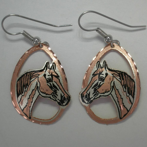 Copper cut out horse head dangle earrings