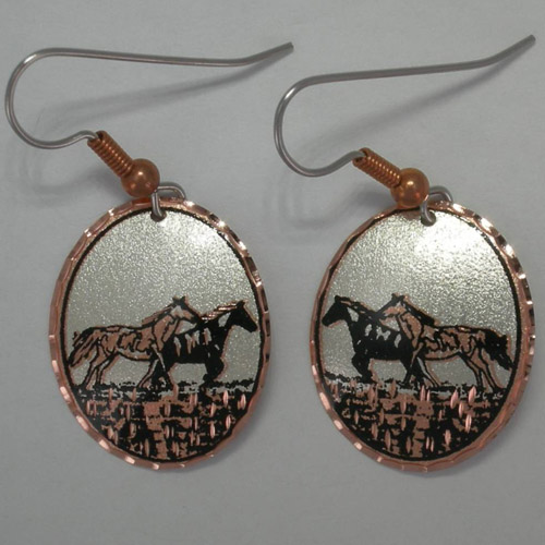 Copper galloping horses dangle earrings