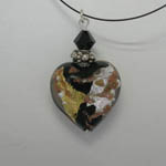 Venetian Glass other side of Black Gold Silver Copper heart necklace
