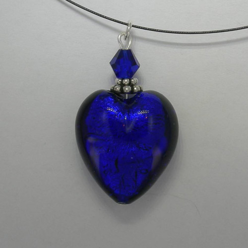 Venetian Glass cobalt blue heart necklace