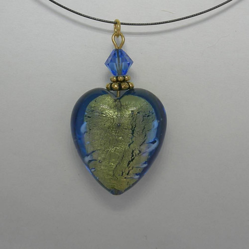 Venetian Glass blue and gold heart necklace