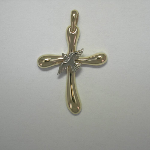 14 karat yg wg cross with dove pendant