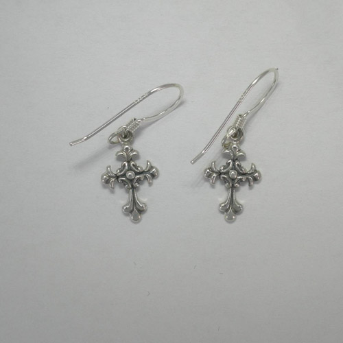 Sterling Silver small ornate cross dangle earrings