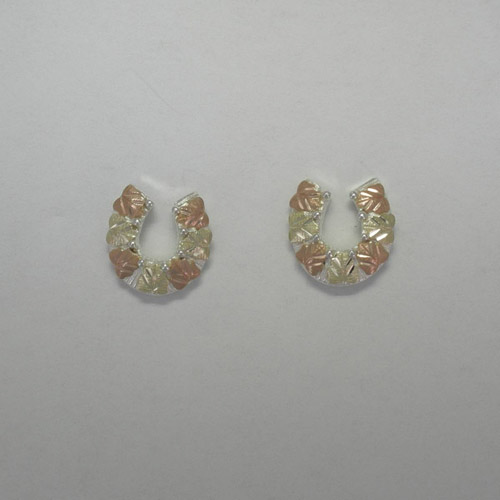 Black Hills Gold Sterling Silver leaves horseshoe post earrings