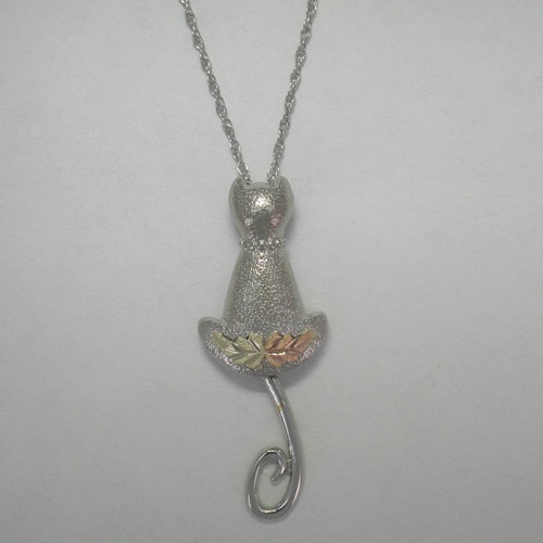 Black Hills Gold Sterling Silver cat with swinging tail necklace