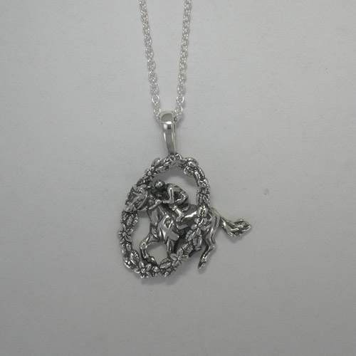 Sterling Silver Thoroughbred race horse necklace