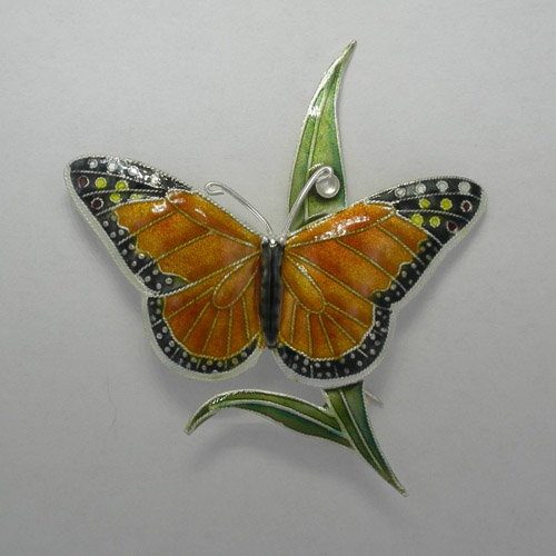 Sterling Silver enamel Monarch Butterfly pin pendant