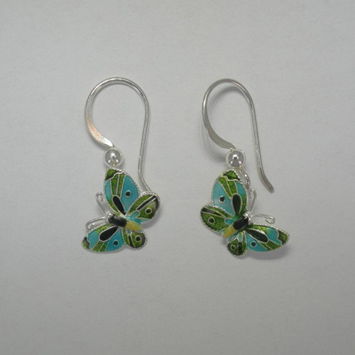 Sterling Silver Enamel small green butterfly earrings