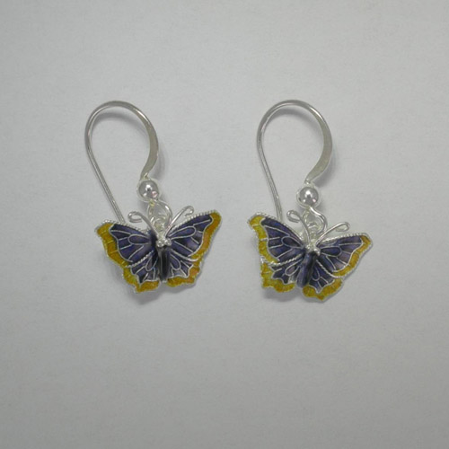 Sterling Silver enamel Nymphalis Antiopa butterfly earrings