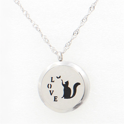 Stainless Steel Essential Oil LOVE cat and butterfly diffuser necklace