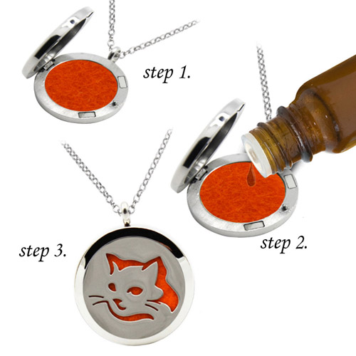 Stainless Steel Essential Oil Cat face diffuser necklace