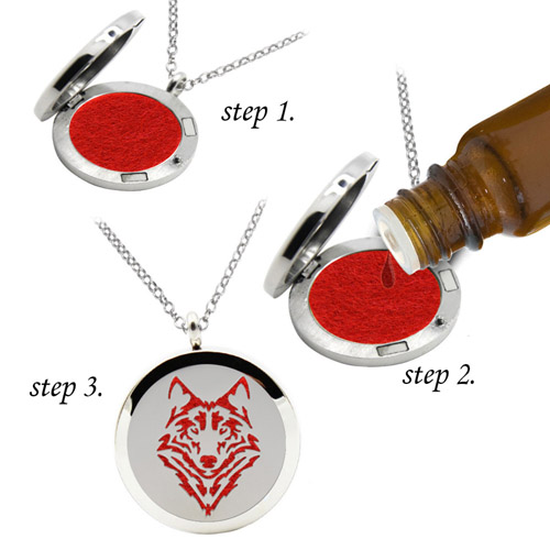 Stainless Steel Essential Oil wolf diffuser necklace