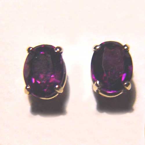 gold oval Amethyst post earrings