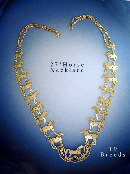gold plated nineteen horse breed necklace