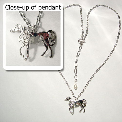 Rhodium plated Arabian horse necklace