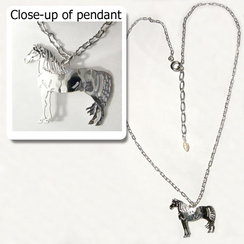Rhodium plated Morgan horse necklace