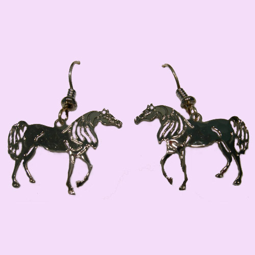 Rhodium plated Arabian Horse dangle earrings