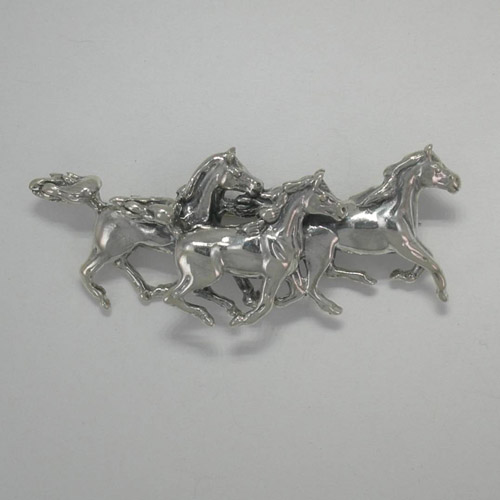 Sterling Silver three Arabian galloping horses brooch