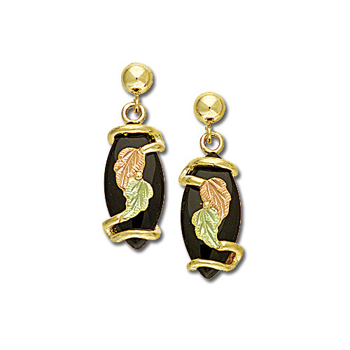 Black Hills Gold dangle earrings with Black Onyx