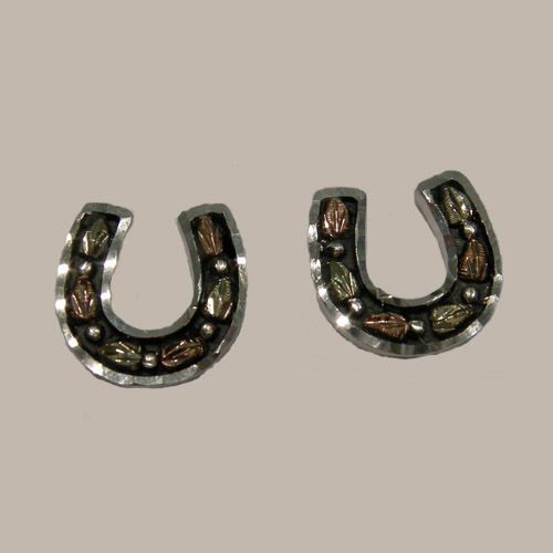 Landstrom's Black Hills Gold Sterling Silver horseshoe post earrings with a