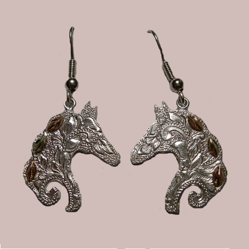 Landstoms Black Hills Gold Sterling Silver horsehead dangle earrings