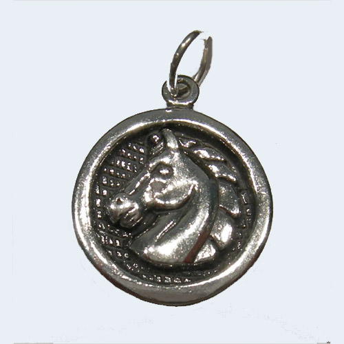 Sterling Silver horsehead inside round frame pendant