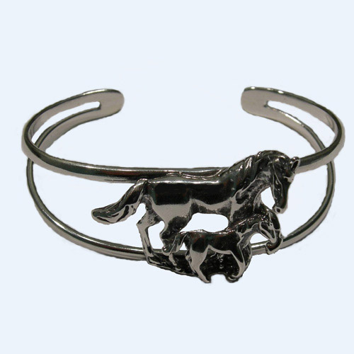Full view of Sterling Silver mare and foal cuff bracelet