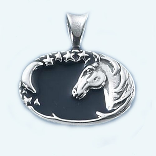 Sterling Silver horsehead with moon and stars pendant