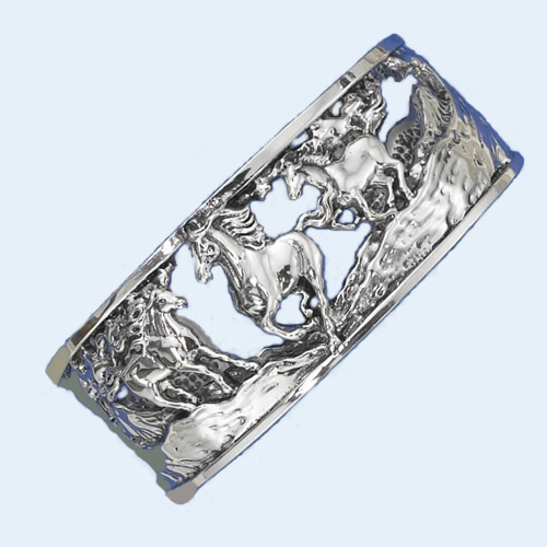 Sterling Silver galloping horses in mountains cuff bracelet