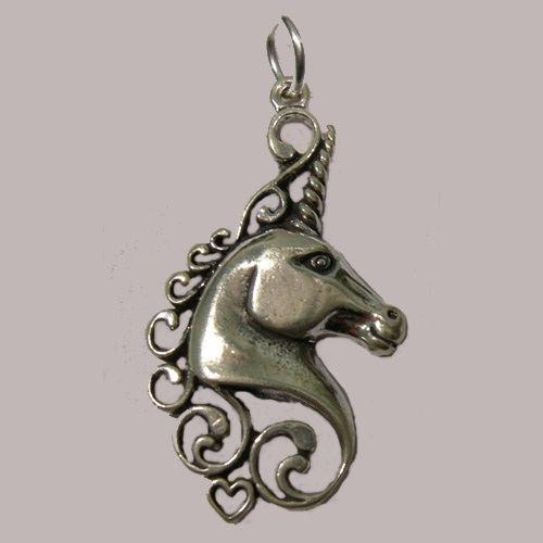 Sterling Silver open unicorn head pendant