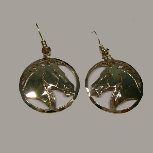 14 kt.y.g. plated stallion head dangle earrings