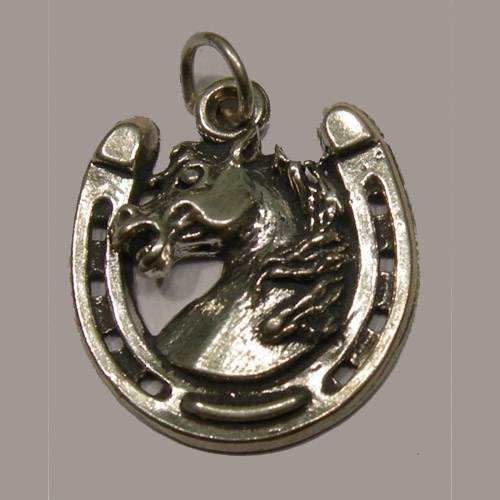 Sterling Silver Stallion head inside horseshoe charm/pendant