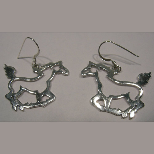 Sterling Silver open galloping horse dangle earrings