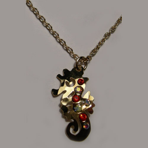 14 kt.y.g. plated seahorse and crystal necklace