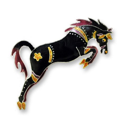 Enamel jumping horse brooch