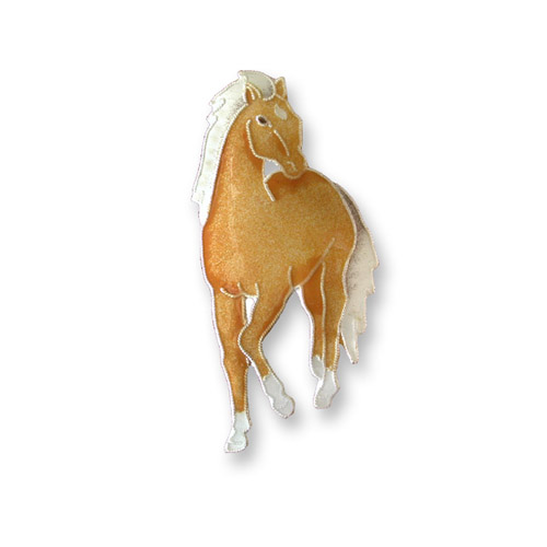 Enamel trotting Palomino horse brooch
