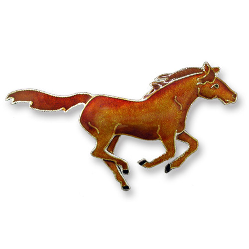 Enamel galloping chestnut horse brooch