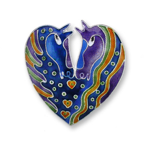 Enamel horsehead heart shaped brooch