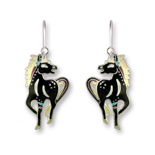 Enamel black horses earrings