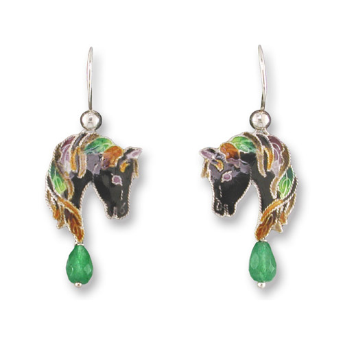 Enamel horseheads with aventurine quartz earrings