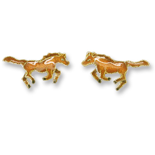 Enamel galloping chestnut horse earrings