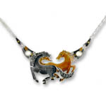 Enamel black and chestnut horse necklace
