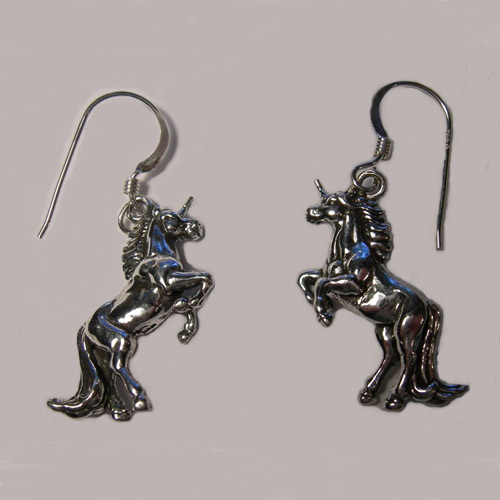 Sterling Silver rearing unicorn dangle earrings