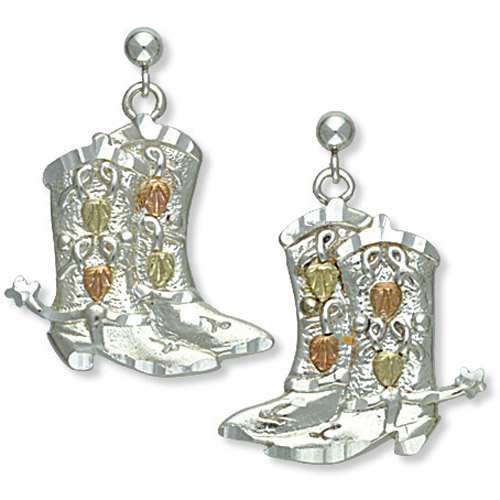 Landstrom's Black Hills Gold Sterling Silver cowboy boot earrings