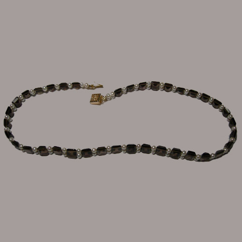 14 kt.y.g. plated Smokey Quartz and freshwater pearl necklace