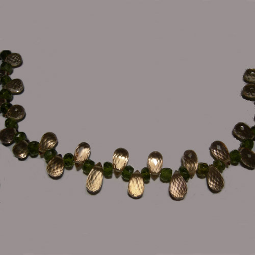 close up of Smokey Quartz and Idocrase necklace