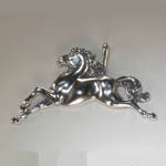 close up of Sterling Silver fanciful galloping horse pendant