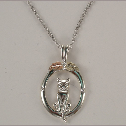 South Dakota Black Hills Gold Sterling Silver cat necklace